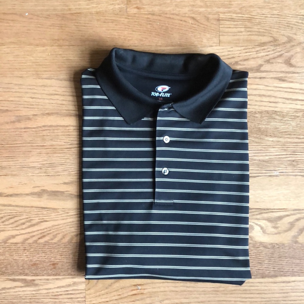 Mens Top Flite Black/Tan Striped Polo Golf Shirt L